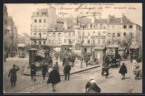 AK Lorient, La Place Bisson, Rue des Fontaines, Strassenbahn