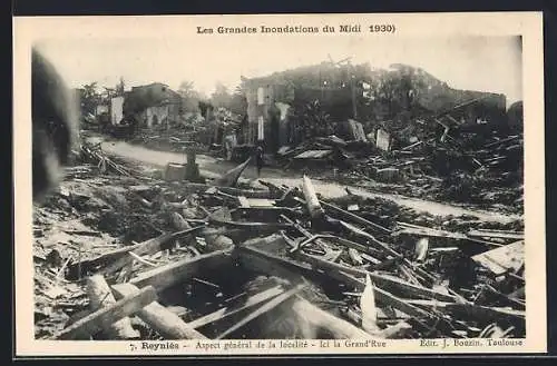 AK Reyniès, Aspect général de la localité, Ici la Grand`Rue, Les Grandes Inondations du Midi 1930