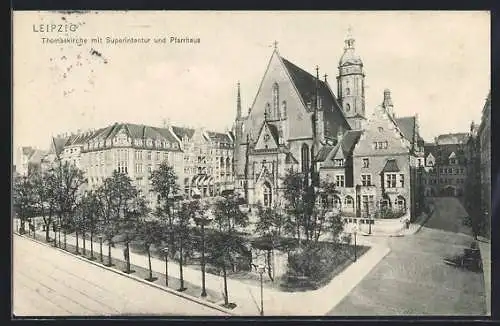 AK Leipzig, Thomaskirche mit Superintentur und Pfarrhaus