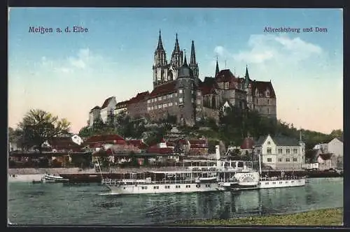 AK Meissen a. d. Elbe, Dampfer Rathen vor Albrechtsburg und Dom