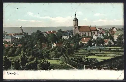 AK Glauchau, Ortspartie mit Kirche