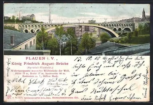 AK Plauen i. V., König Friedrich August-Brücke, Syratal-Viadukt