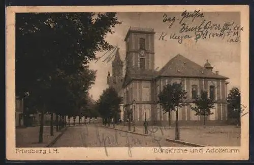 AK Friedberg i. H., Burgkirche und Adolfsturm