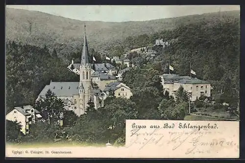 AK Bad Schlangenbad, Teilansicht mit Kirche