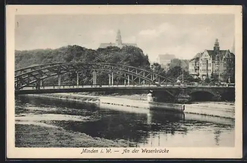 AK Minden in Westfalen, an der Weserbrücke