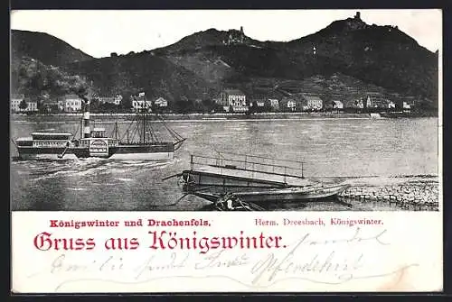 AK Königswinter, Teilansicht mit Drachenfels