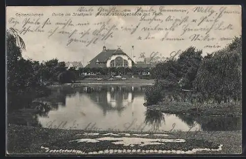 AK Gelsenkirchen, Restaurant mit Teich im Stadtpark