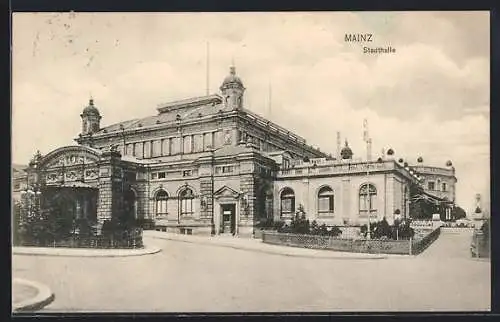 AK Mainz, Stadthalle mit Strassenpartie