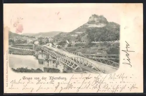 AK Ebernburg, Blick zur Burg mit Brücke