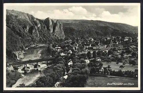 AK Bad Münster am Stein, Teilansicht mit Brücke