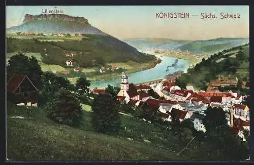 AK Königstein /Sächs., Schweiz, Teilansicht mit Lilienstein