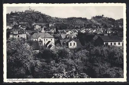AK Radebeul-Kötzschenbroda, Teilansicht, im Hintergrund das Berg-Gasthaus Friedensburg