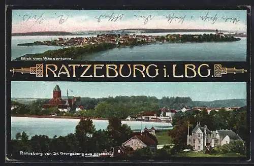 AK Ratzeburg, Ortsansicht vom Wasserturm aus, Ortsansicht von St. Georgsberg gesehen