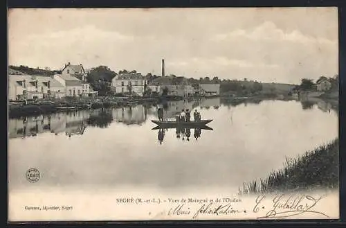 AK Segré, Vues de la Maine et de l`Oudon avec barque sur la rivière