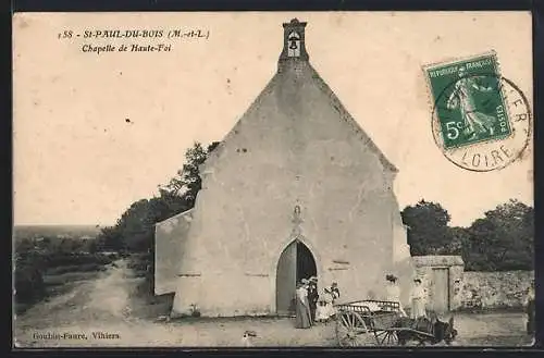 AK Saint-Paul-du-Bois, Chapelle de Haute-Foi avec charrette et visiteurs devant l`entrée