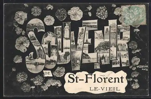 AK Saint-Florent-le-Vieil, Souvenir avec motifs floraux et vues locales