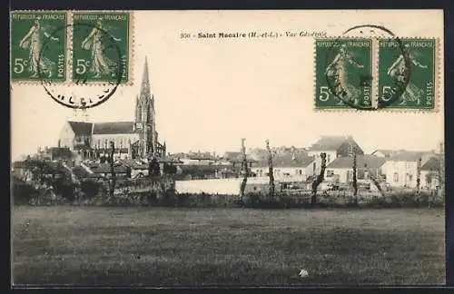 AK Saint Macaire, Vue générale du village avec l`église en arrière-plan