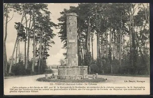 AK Torfou, La Colonne commémorative entourée de forêt