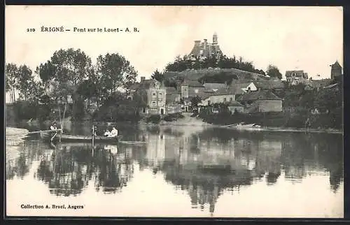 AK Érigné, Pont sur le Louet et vue du village