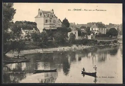 AK Érigné, Vue sur la Fontenelle avec bateaux sur la rivière