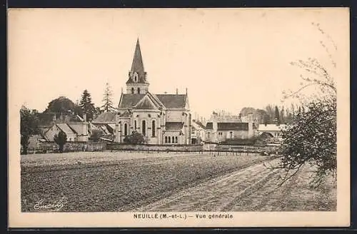 AK Neuillé, Vue générale de l`église et des maisons environnantes