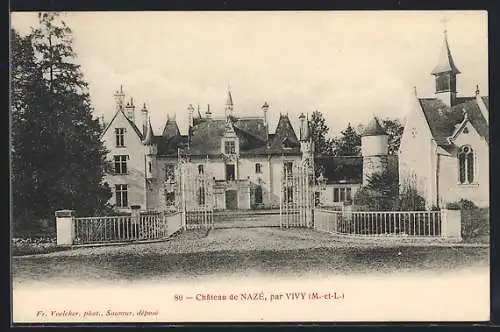 AK Chateau de Nazé, Vue d`ensemble du portail et du château par Vivy