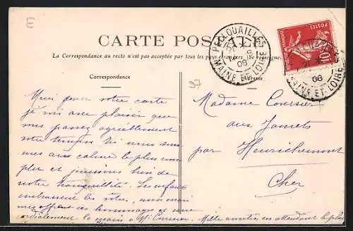 AK Foudon, L`Église et rue bordée d`arbres