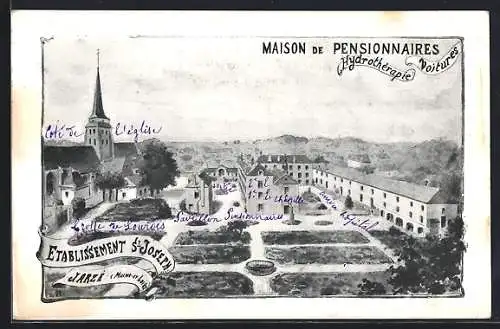 AK Jarzé, Établissement St-Joseph et église avec jardins et bâtiments de la maison de pensionnaires