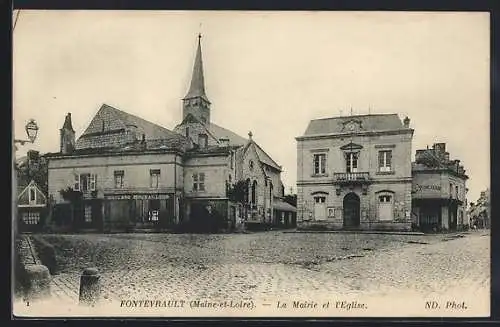 AK Fontevrault, La Mairie et l’Église