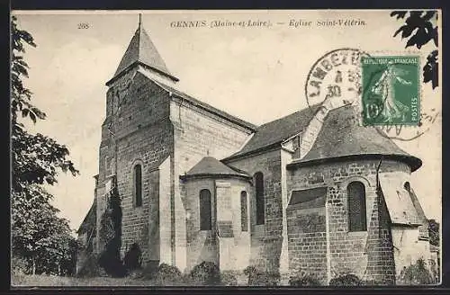 AK Gennes, Église Saint-Vétérin, vue latérale de l`église historique