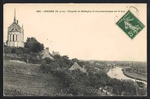 AK Seiches, Chapelle de Matheflon et vue panoramique sur le Loir