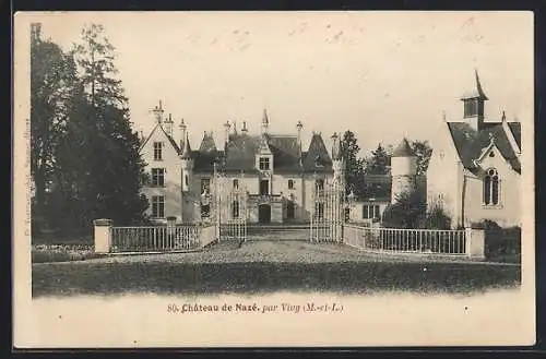 AK Viroy, Château de Nazé avec son entrée principale et jardin frontal