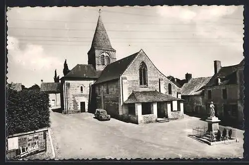 AK Cuon, L`Église du XIe siècle avec statue sur la place