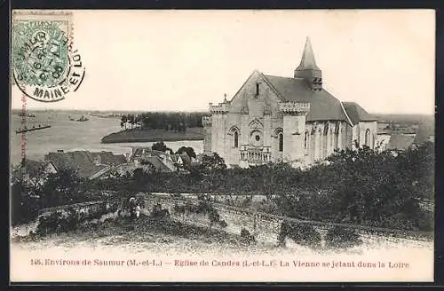 AK Candes, Église et la Vienne se jetant dans la Loire