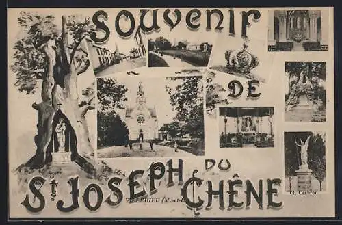 AK Villedieu, Souvenir de St. Joseph du Chêne avec scènes historiques et monuments