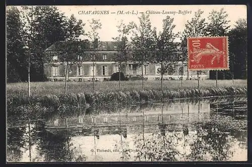 AK Chavaignes, Château-Launay-Baffert et son étang refletant les arbres