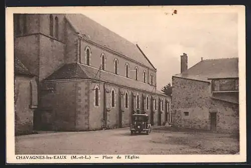 AK Chavagnes-les-Eaux, Place de l`Église avec voiture ancienne