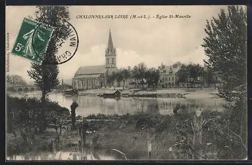 AK Chalonnes-sur-Loire, Église St-Maurille et vue sur la rivière