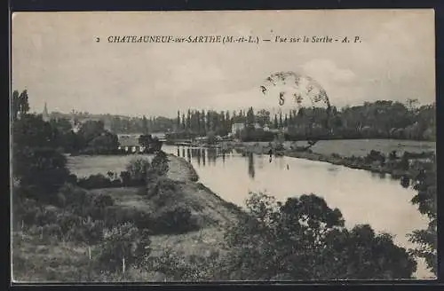 AK Châteauneuf-sur-Sarthe, Vue sur la Sarthe