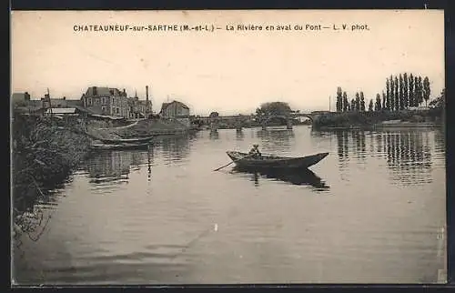 AK Châteauneuf-sur-Sarthe, La Rivière en aval du Pont