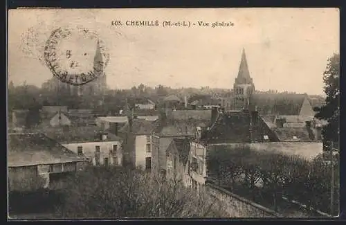 AK Chemillé, Vue générale de la ville avec clocher en arrière-plan