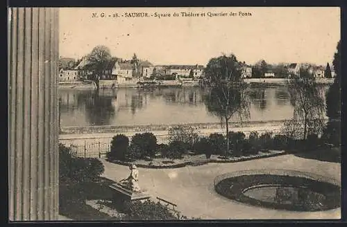 AK Saumur, Square du Théâtre et Quartier des Ponts