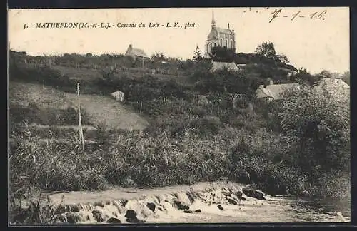 AK Matheflon, Cascade du Loir et église sur la colline