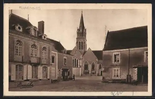 AK Morannes, L`Église et la place centrale avec bâtiments historiques