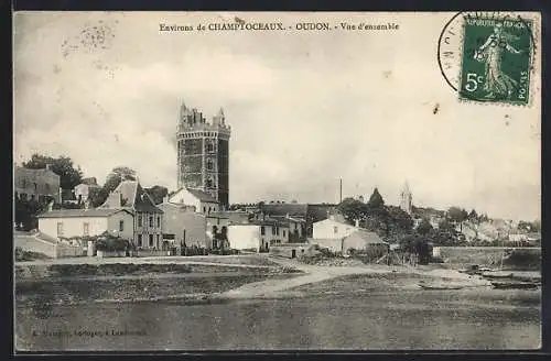 AK Oudon, Vue d`ensemble avec tour et maisons au bord de l`eau