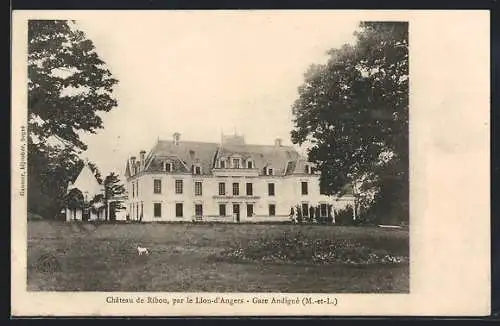 AK Andigné, Château de Ribou, vue de la facade principale et parc arboré