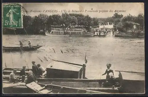 AK Angers, L`Île de Béhuard, Promenade préférée des Angevins avec bateaux sur la rivière