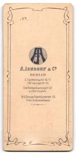 Fotografie A. Jandorf & Co, Berlin, C. Spittelmarkt 16 /17, Porträt eines eleganten Herrn mit Hut