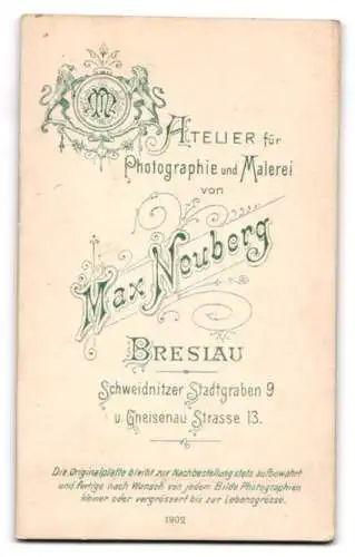 Fotografie Max Neuberg, Breslau, Schweidnitzer Stadtgraben 9, Porträt eines jungen Mannes
