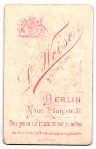 Fotografie L. Weise, Berlin, Neue Königstr. 51, Porträt eines Herrn mit Schnurrbart